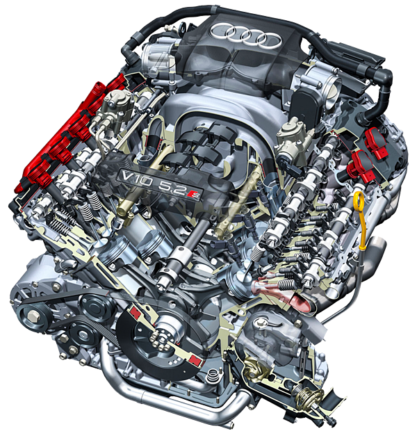 3D model engine Audi S6 V10 5.2 FSI Fuel Stratified Injection cutaway