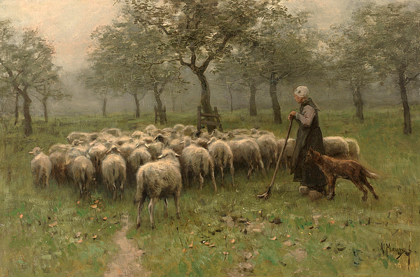 Anton Mauve - Shepherdess with a Flock of Sheep 1870s