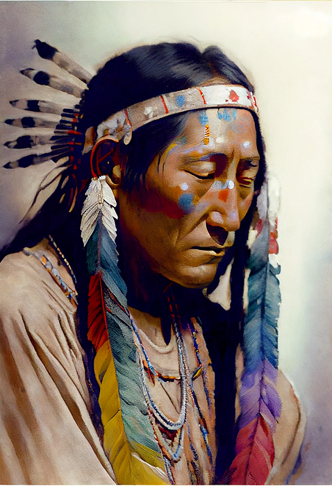 Very handsome young native American Indian Chie by Asar Studios #40 Jigsaw  Puzzle by Celestial Images - Pixels