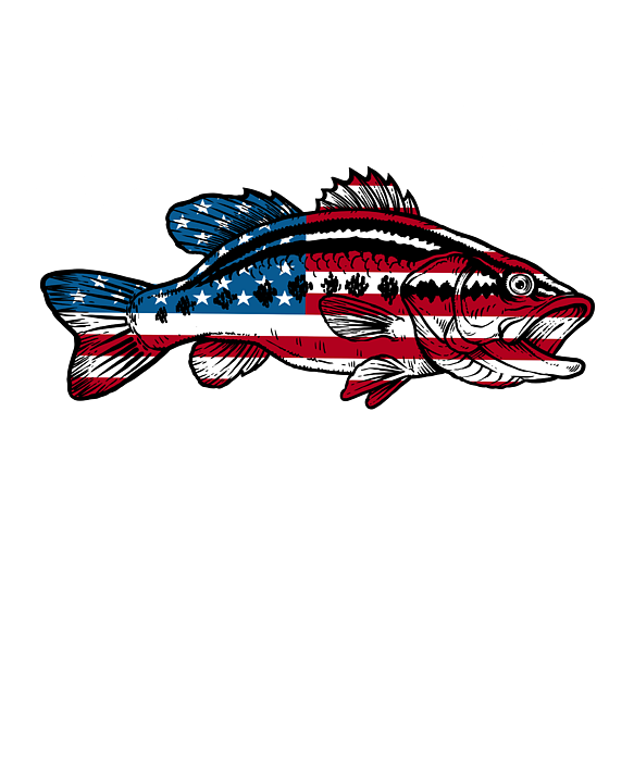 4th of July Fishing American Flag Pursuit of Bass graphic Canvas