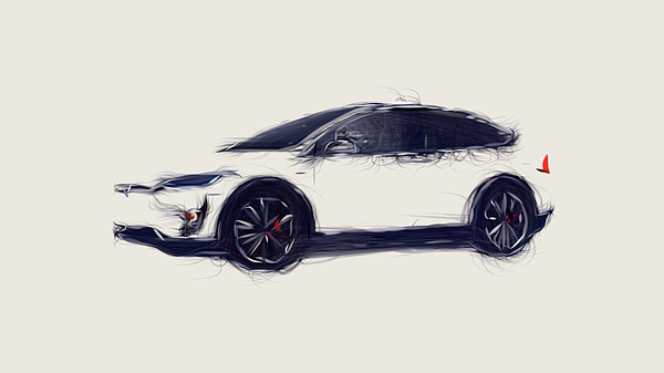 Tesla Model X Car Drawing #5 Coffee Mug by CarsToon Concept - Pixels