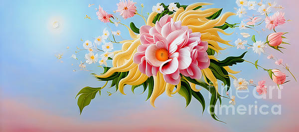 Viktor Birkus - A beautiful bouquet of soft pink flowers soars in the sky