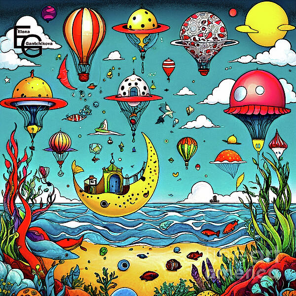 Elena Gantchikova - A Celebration of Color, An Air Festival Over the Sea. Sky in the Palms, Balloons Illuminating 