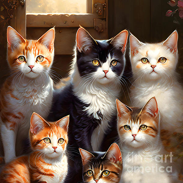 A Clowder of Cats 20230201b Square Jigsaw Puzzle by Wingsdomain Art and ...