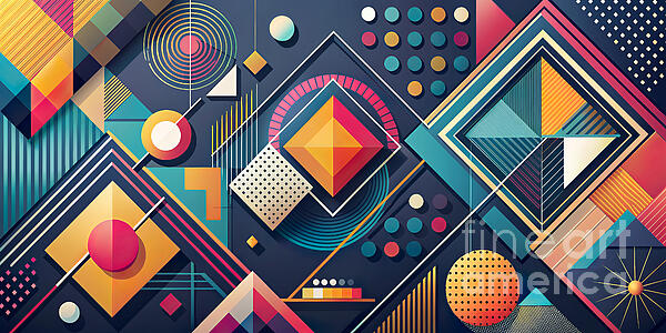 Odon Czintos - A vibrant montage of geometric shapes and patterns dominates the composition