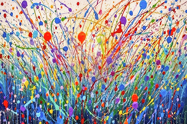 Lena Owens - OLena Art Vibrant Palette Knife and Graphic Design - Abstract Jackson Pollock Interpretation Meadow Flowers
