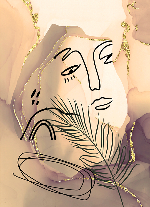 Set of abstract fashion woman in elegant line art style, Hand drawn shapes  and leaves background 4/4 Art Print by Mounir Khalfouf - Fine Art America