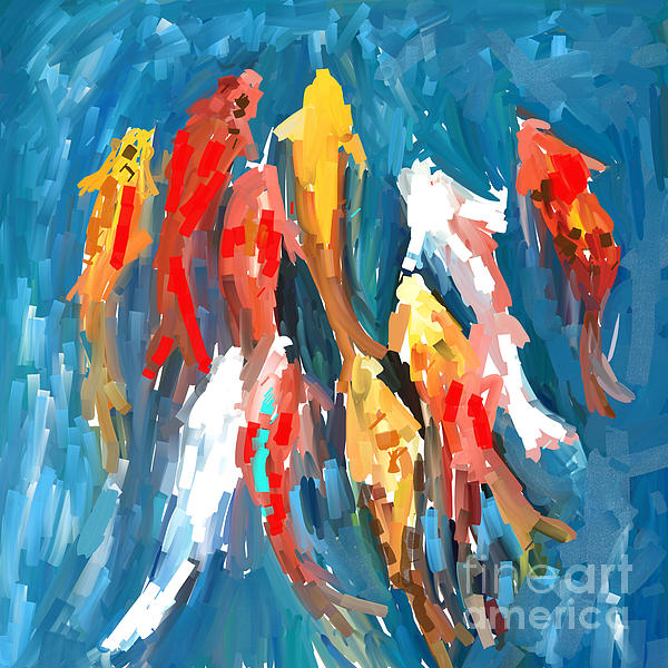Abstract Painting Of Koi Fish Landscape Top View Ornament by Kartick Dutta  - Fine Art America