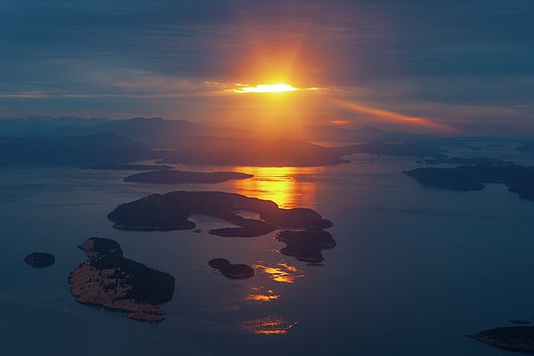 Mike Reid - Aerial San Juans Sucia and Spieden Islands Sunset