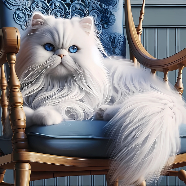 Karen A Wise - AI - Beautiful White Persian Cat with Blue Eyes