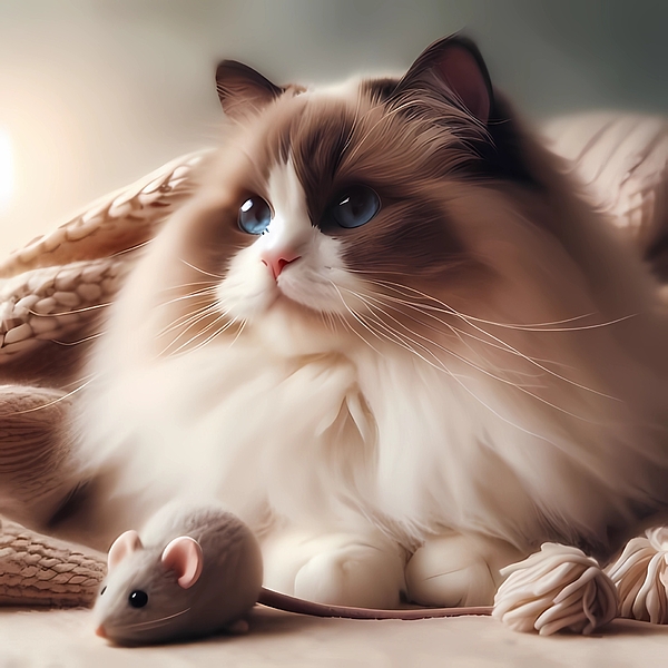 Karen A Wise - AI - Gorgeous Ragdoll Cat with Toy Mouse