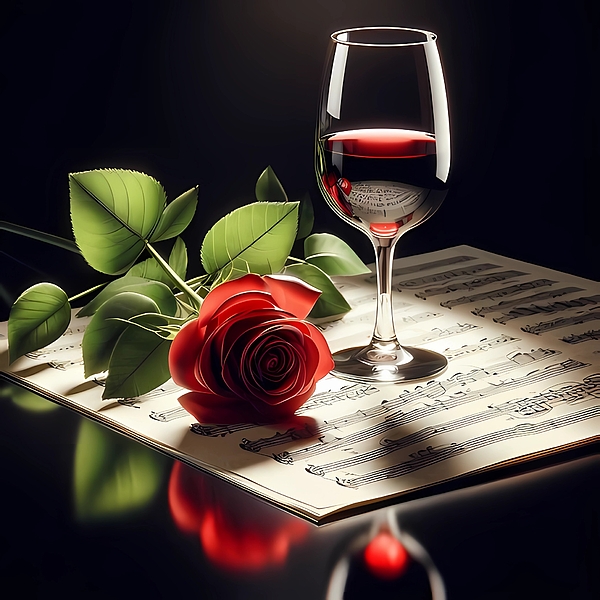 Karen A Wise - AI - Red Rose, Red Wine, and Sheet Music