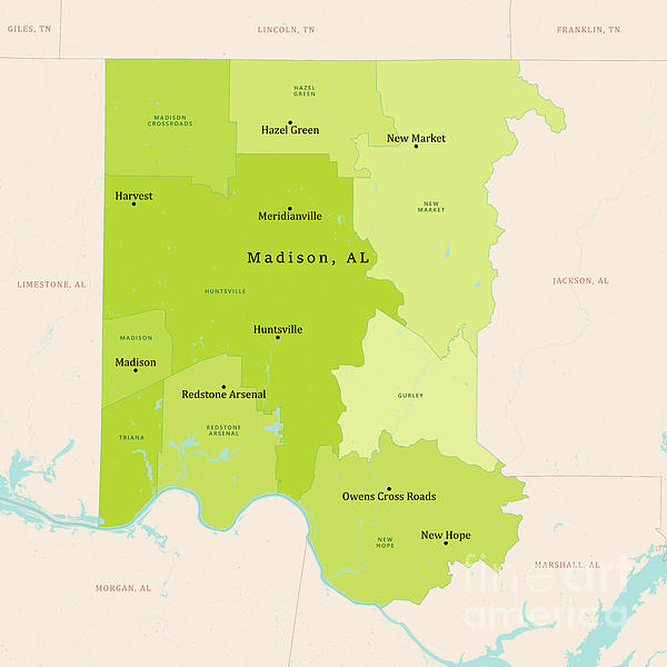 AL Madison County Vector Map Green Greeting Card by Frank Ramspott