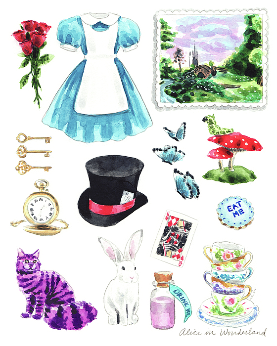 Disney Tote Alice in Wonderland Queen Hearts Cheshire Cat Mad Hatter Print  Bag
