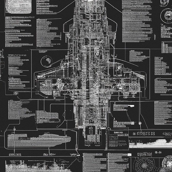 Alien Science Ship Schematic Greeting Card by Hiroshi Yoshido