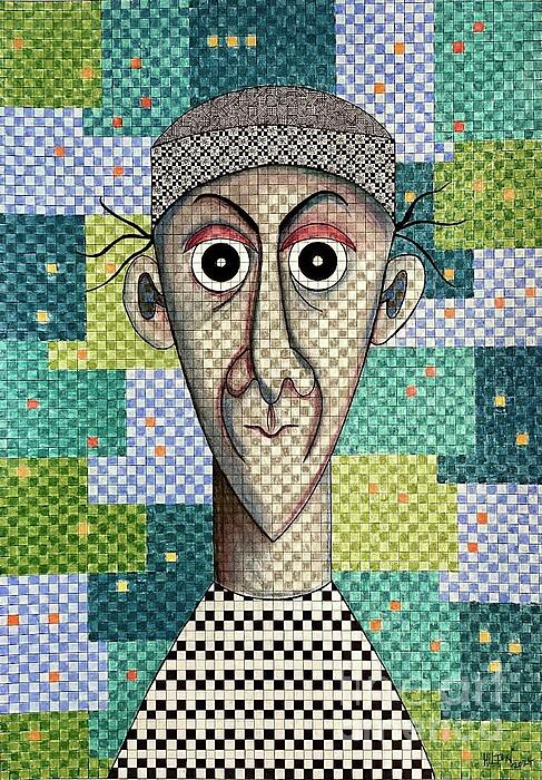 Graham Wallwork - Alien with Patchwork Quilt Background 