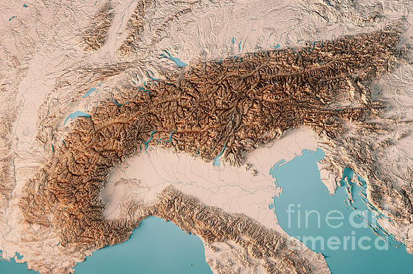 Alps Mountain Range 3D Render Topographic Map Neutral Greeting Card By ...