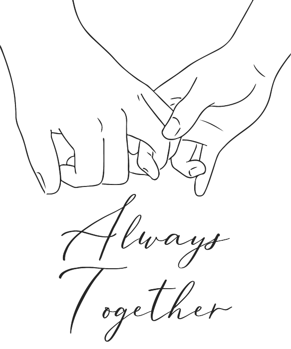 Always Together hand written Text, Cute Couple Drawings, Holding