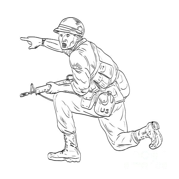 American Vietnam War Soldier with Rifle Kneeling Pointing Medieval ...