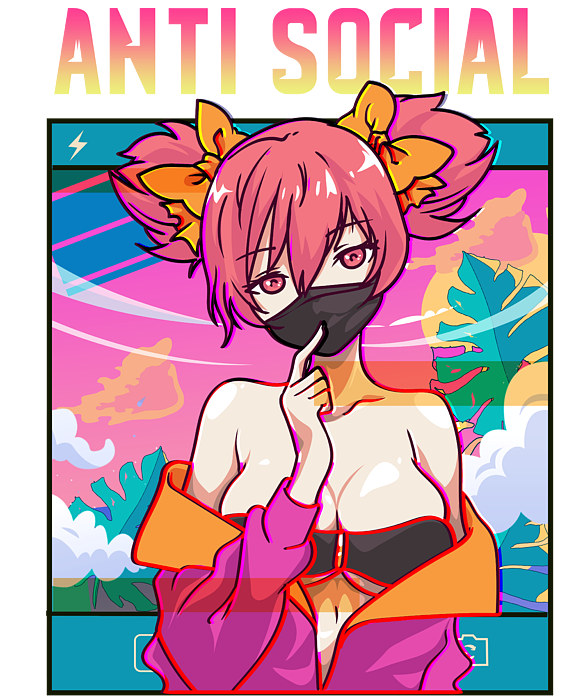 Anti Social Vaporwave Anime Girl Cute Antisocial Fleece Blanket by