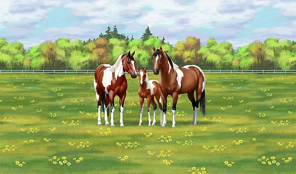 Bay Appaloosa Horses In Winter Pasture Painting by Crista Forest - Pixels