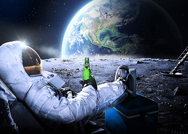 Astronaut on the Moon with beer Yoga Mat for Sale by Mike Airlino