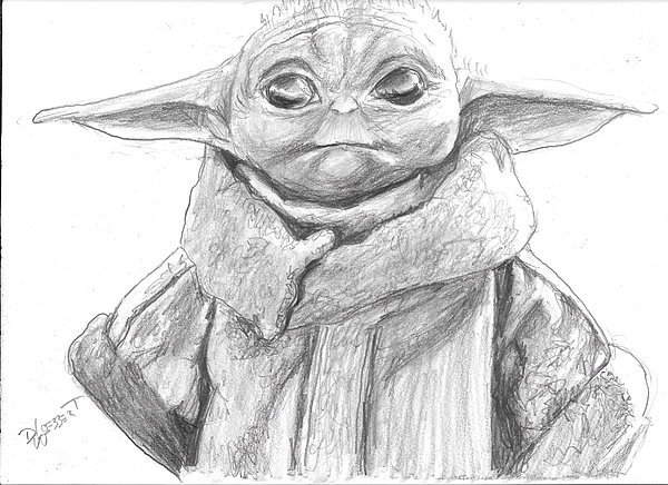 Baby Yoda Pencil Drawing Sticker by David Luebbert - Fine Art America