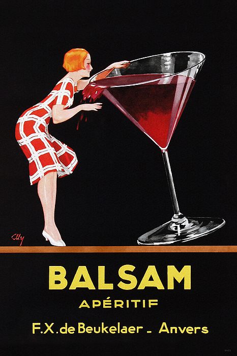 Balsam Aperitif - Woman Tips Giant Martini Glass - Vintage Poster Art  Greeting Card by Vertigo Creative