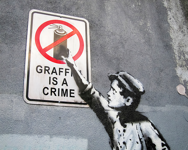 Banksy Graffiti Is A Crime II Zip Pouch by Gigi Ebert - Gigi