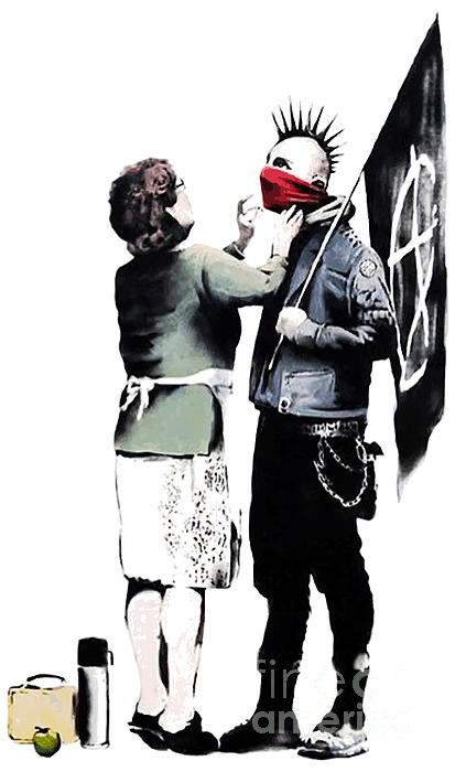 Banksy Punk and Mother Sticker by Banksy - Pixels Merch