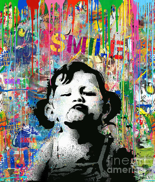 Banksy SMILE Street Art Graffiti Quote Girl Not Smiling Pop Art Mashup  Jigsaw Puzzle