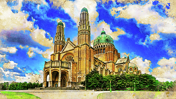 Nicko Prints - Basilica of the Sacred Heart, Brussels - digital painting with vintage look