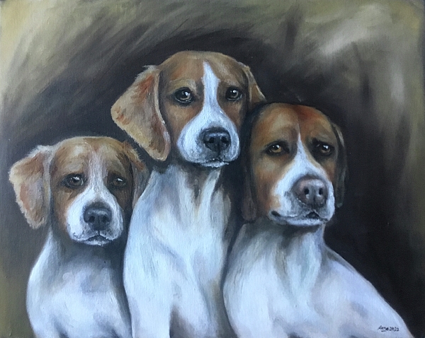 Original Acrylic Beagle Painting, top 16 x 20