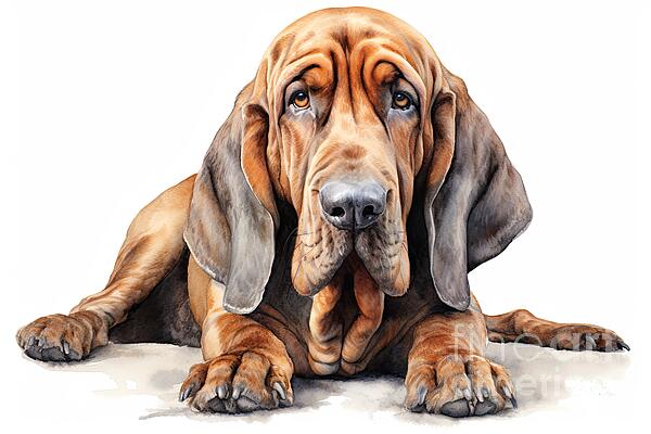 Jane Rix - Beautiful bloodhound lying down. Watercolour illustration on white background.
