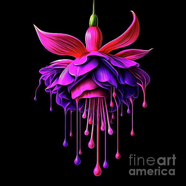 Rose Santuci-Sofranko - Beautiful Fuchsia Flower With Dripping Paint and Expressionist Effects