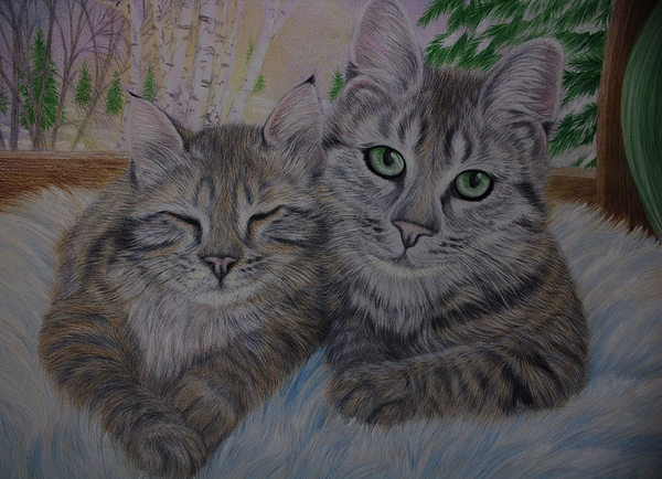 Deidra Smith - Beautiful Green Eyed Cat Snuggles with Kitten
