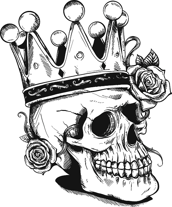 drawings of crowns and skulls