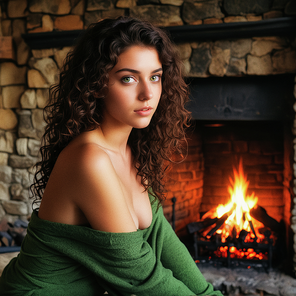 Manolis Tsantakis - Beautiful young woman by the fireplace