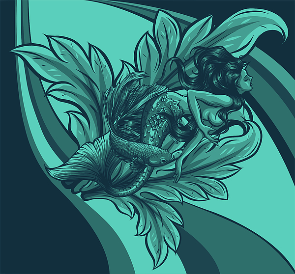 Beauty blue haired siren mermaid vector illustration Shower Curtain for ...