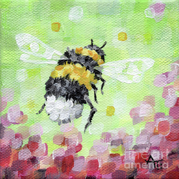 Bumble Blue - Bee Painting Bath Towel by Annie Troe - Pixels