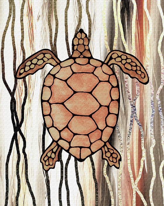 Irina Sztukowski - Beige Watercolor Tortoise Under The Sea Turtle Native Art Ocean Creature 