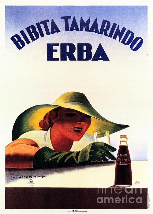 Retro Posters - Bibita Tamarindo ERBA 1934 Vintage Italian Soda Beverage by Marcelo Dudovich
