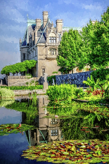 Biltmore Reflection Through The Fountain Beach Towel by Carol