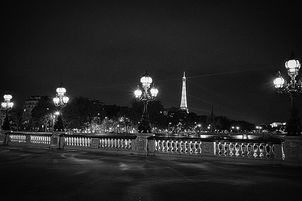 Refinement Pirat Nu Black and White Night in Paris Fleece Blanket by Portia Olaughlin - Pixels