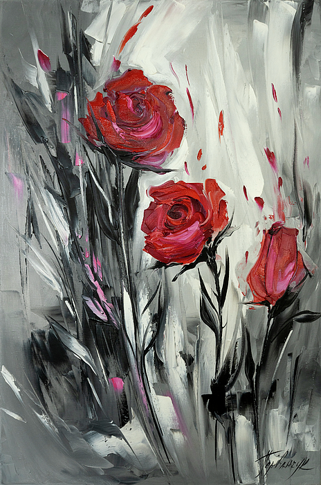 Black and White Oil Painting on Canvas Red Roses Wall Art Abstract Floral  Artwork Spiral Notebook by BilykArt Pixels