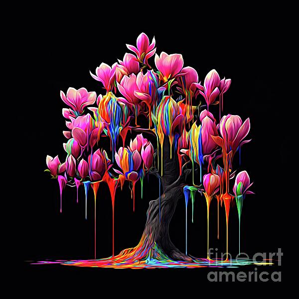 Rose Santuci-Sofranko - Blossoming Magnolia Tree Paint Drip and Expressionist Effects