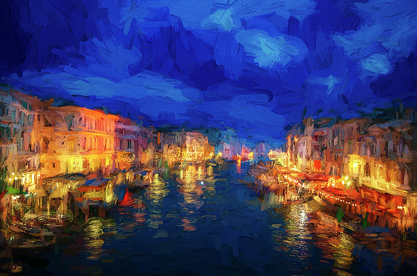 Joseph S Giacalone - Blue and Gold Night In Venice - Painterly