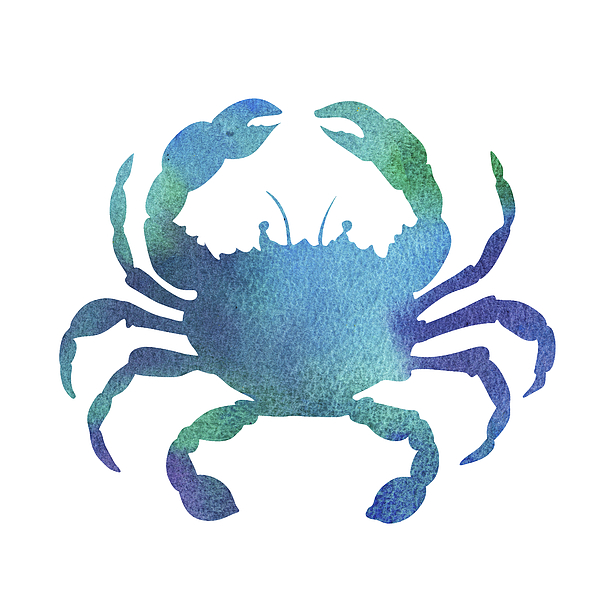 Irina Sztukowski - Blue Crab Watercolor Silhouette Beach Art 