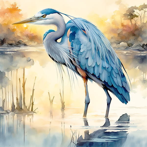 Lesa Fine - Blue Heron Reflections Nbr1