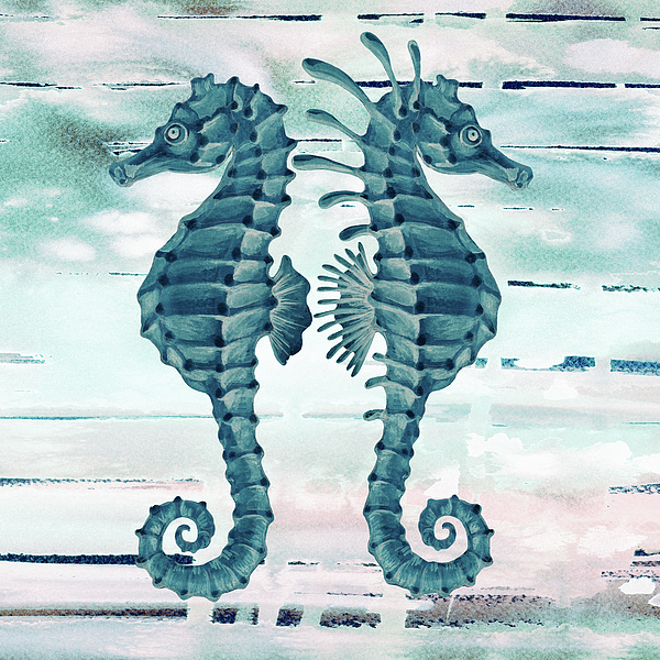 Irina Sztukowski - Blue Seahorse Dance Beach House Watercolor Decor
